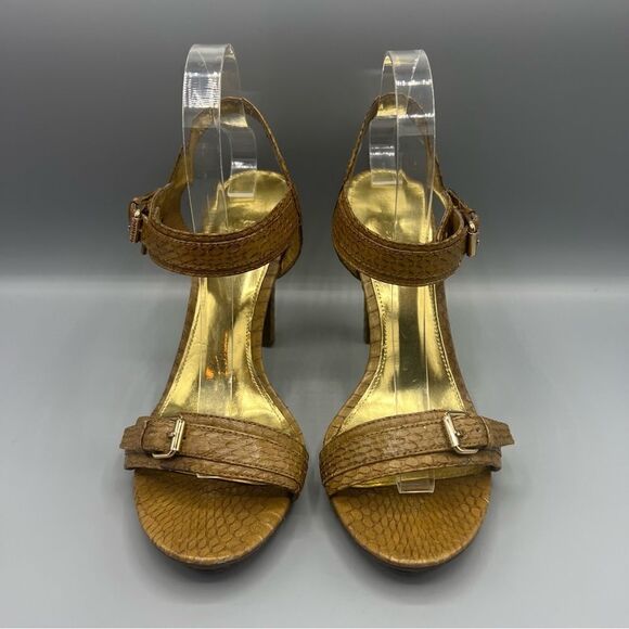 Lauren Ralph Lauren Leather Snakeskin Ankle Strap Heels - Picture 2 of 7